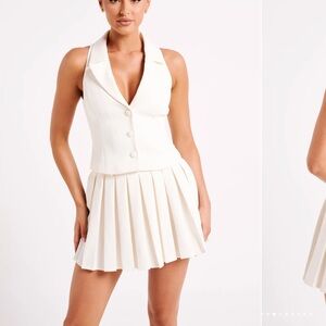 Meshki Cream Mini Skirt set